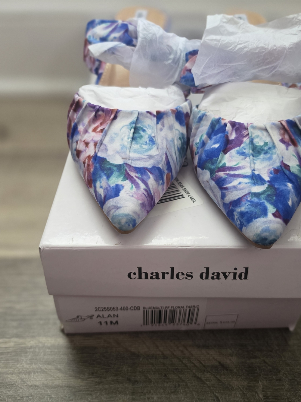 NWT Charles David Alan Floral Pointed Toe Kitten Heel Mules Size 11M